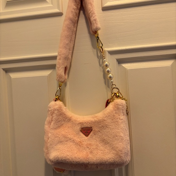 RARE Pink Prada fluffy fuzzy ADORABLE Faux Fur Handbag w/Gold Hardware - Picture 6 of 10